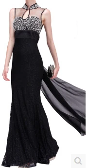 MJ472 длинное вечернее платье модное кружевное платье - Цвет: BLACK