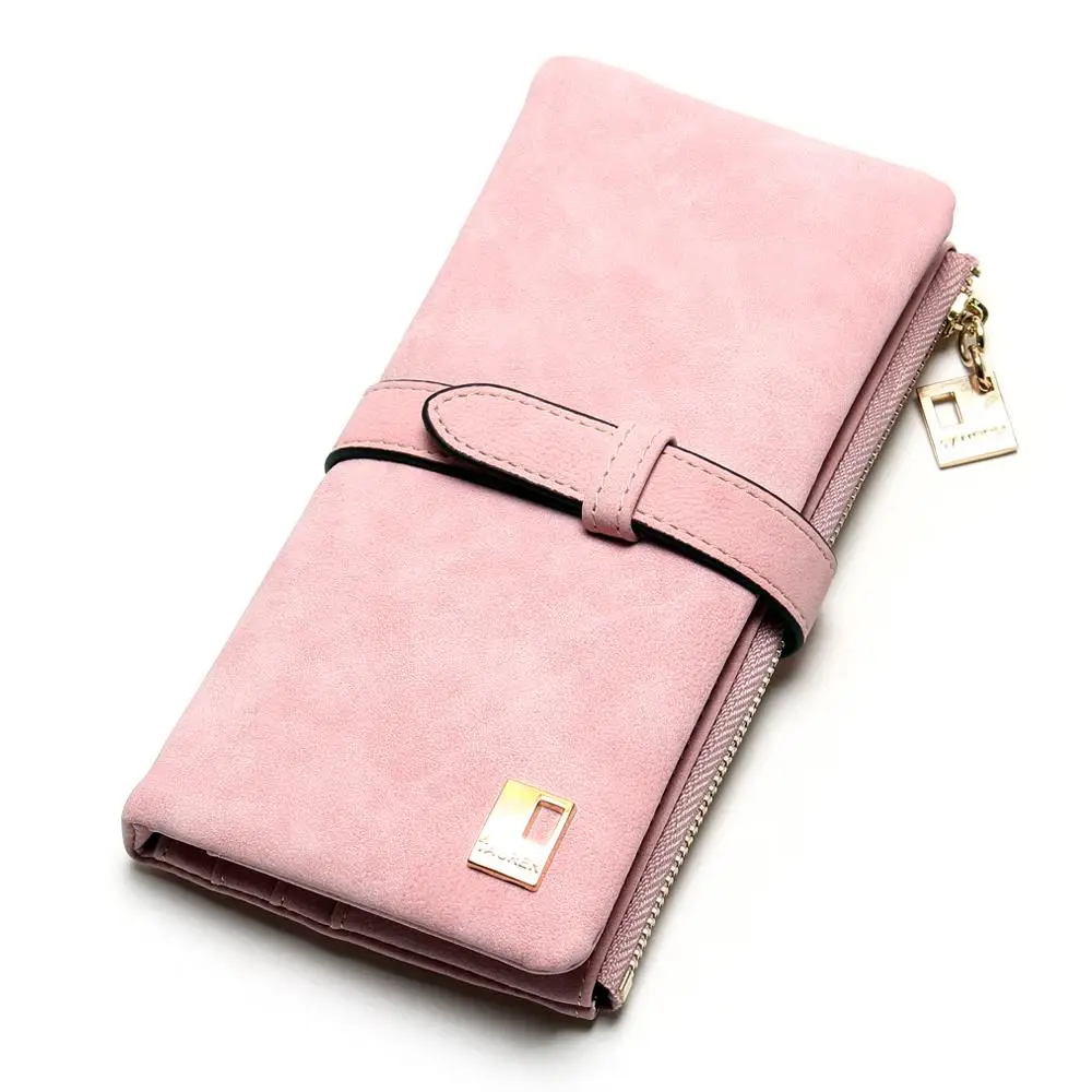 Pink Новинка, модные женские кошельки, кошелек из нубука на молнии, длинный женский кошелек, два сложения, много цветов, клатч - Цвет: Pink
