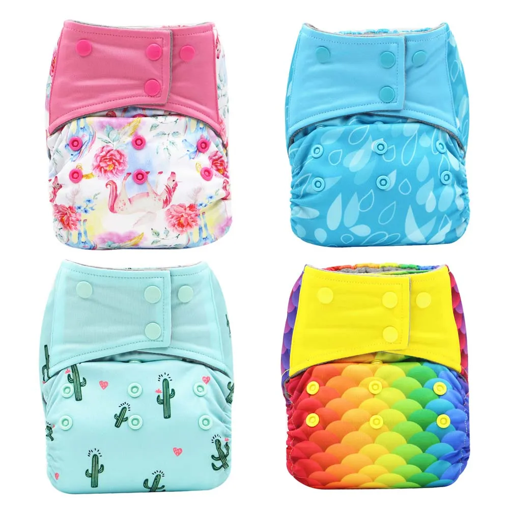 

1pc high quality new design size adjustable bamboo charcoal AIO cloth diaper with insert sewn night time for baby girl and boy
