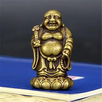 

Chinese pure brass Maitreya Buddha small pendant 4 cm
