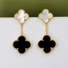 Superior Goods Gifts 925 Silver 18k Gold Plated 2-flower Four Leaf Clover Large Female Plate Real Pearl Shell Agate