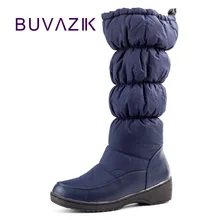 Elastic band waterproof skid large big size women snow boots warm thick velvet low-heeled female footwear winter shoes white