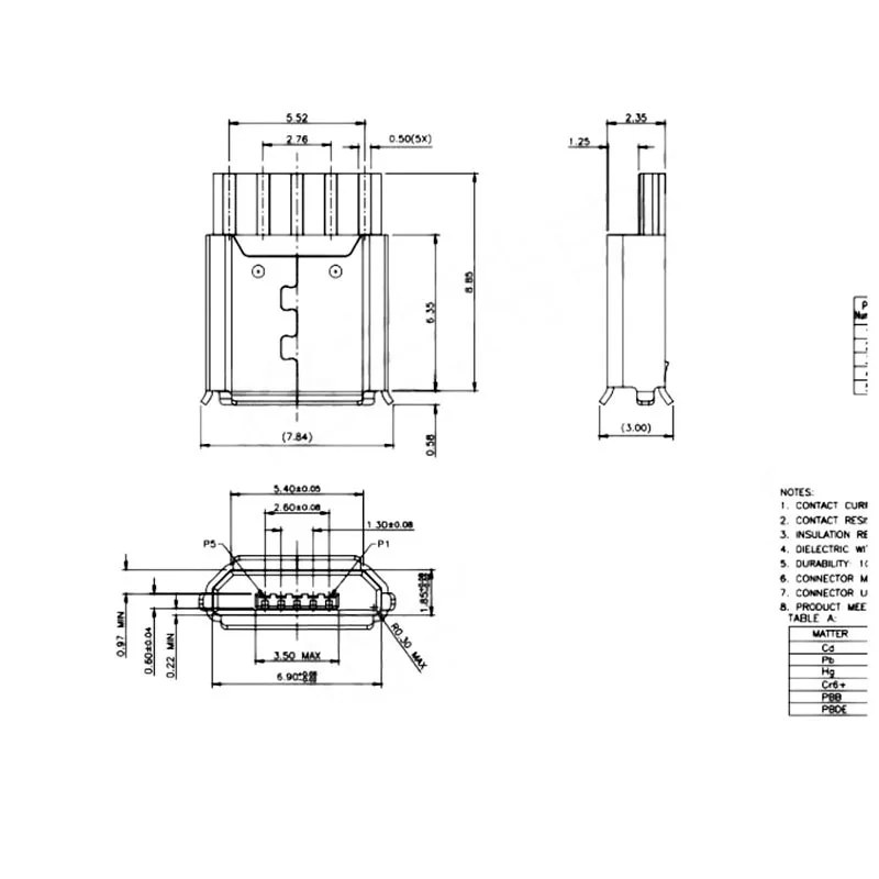 10/20 шт./партия Тип B V8 Warp край 5Pin USB разъемы Micro USB разъем Порты и разъёмы Jack краевая заглушка для штекера терминалы