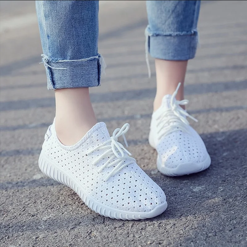 

Women Casual Shoes Lace-up Women Shoes Summer Outdoor Flats Breathable Mesh White Sneakers Women Vulcanized Shoes Tenis Feminino