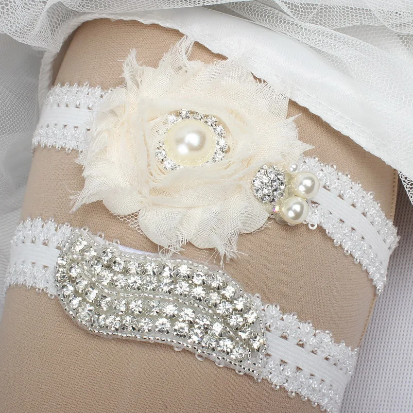 Hot Selling Ivory Wedding Garter Set Rhinestone Beaded Garters Vintage