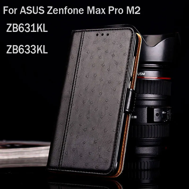 

Case for ASUS Zenfone Max Pro M2 ZB631KL ZB633KL coque Luxury Ostrich Leather with Stand fashion phone Cases funda Flip cover