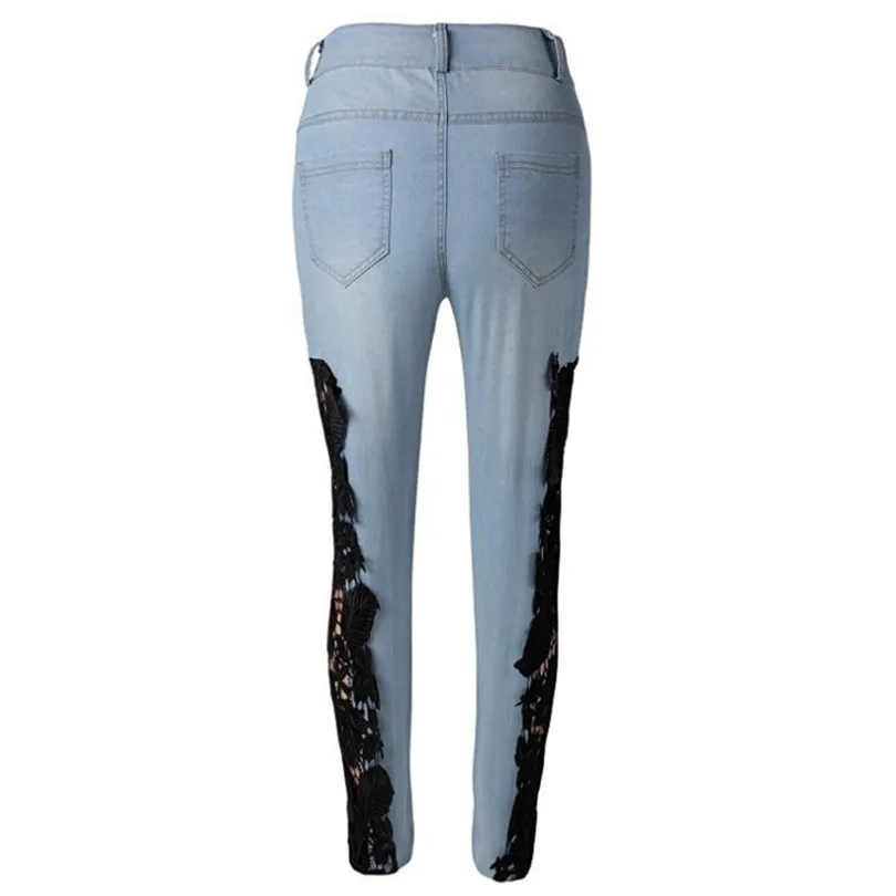 INDJXND плюс размер женские резные цветы вязаные джинсы тонкие кружевные узкие женские ноги-манекен брюки стрейч деним полые одежды XXXL