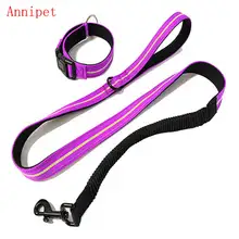 

ANNIPET Reflective and Bungee Nylon All Weather Service Dog Collar and Leash for Training and Walking for Pet Dog