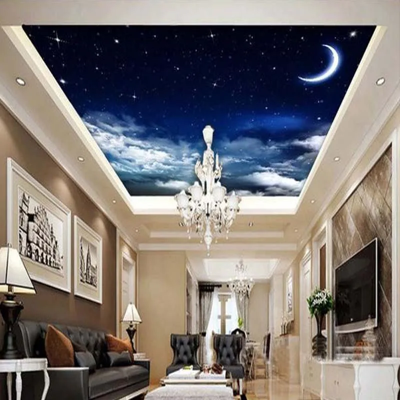 Custom Ceiling Mural Wallpaper Landscape Night Sky Staroon Custom Ceiling Mural Wallpaper Landscape Night Sky Staroon Hotel Restaurant Setting Room Wall Decor Paper In Wallpapers From Home