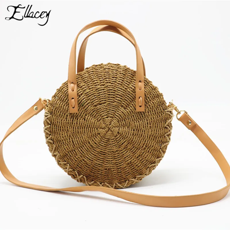 2019 Summer Round Rattan Hand Woven Shoulder Crossbody Bags Women Casual Straw Bag Craft Woven ...