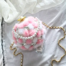 Женская сумка на плечо с жемчугом Розовый Белый Прекрасный волос Болл горный хрусталь искусственная кожа цепь круговой Hasp жесткий специальный подарок для женщин сумки