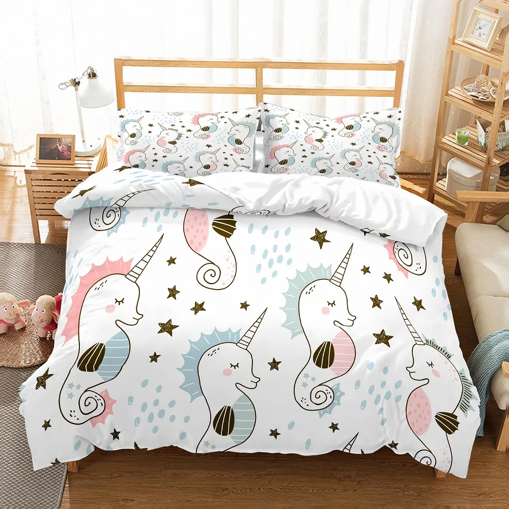 

Cartoon Unicorn Rainbow Stars Love Print Girls Boys Bedding Set Microfiber Duvet Cover Set 2/3pcs Bed Linen Set with Pillowcase