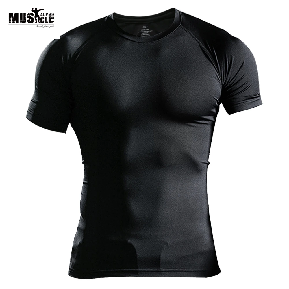

Men's Training T-shirts Bodybuilding Short Sleeve Tshirt Slim Fit Spandex Workout For Man Sportswear Exercise Tight Clothes