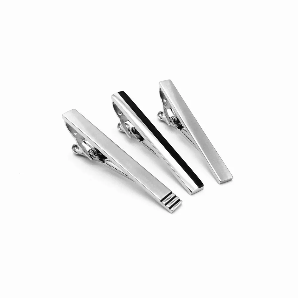 3 PC Tie Bar Tie Clip Set, Silver Tone & Black Tone Men's Accessories