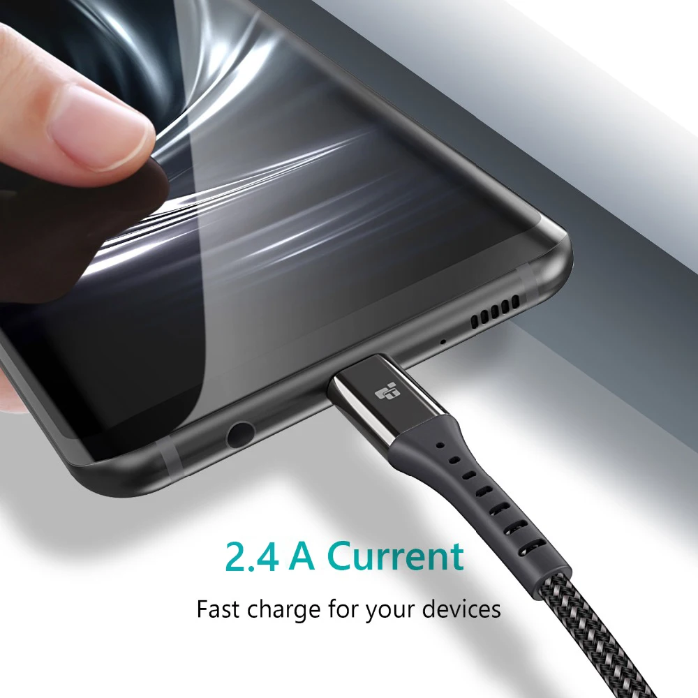 TIEGEM المصغّر USB كابل 2.4A النايلون سريع تهمة USB كابل بيانات لسامسونج Xiaomi شاحن هاتف محمول يعمل بنظام تشغيل أندرويد USB كابل شحن 1 M 2 M 3 M