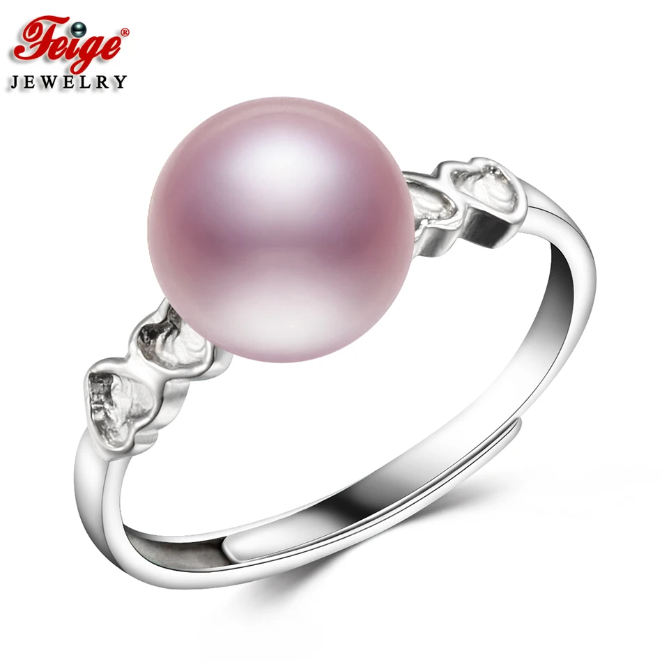 

FEIGE Wholesale Classic Style Pearl Rings for Women 8-9MM Purple Freshwater Pearl Finger Rings Fine Jewelry Gifts Drop Shipping