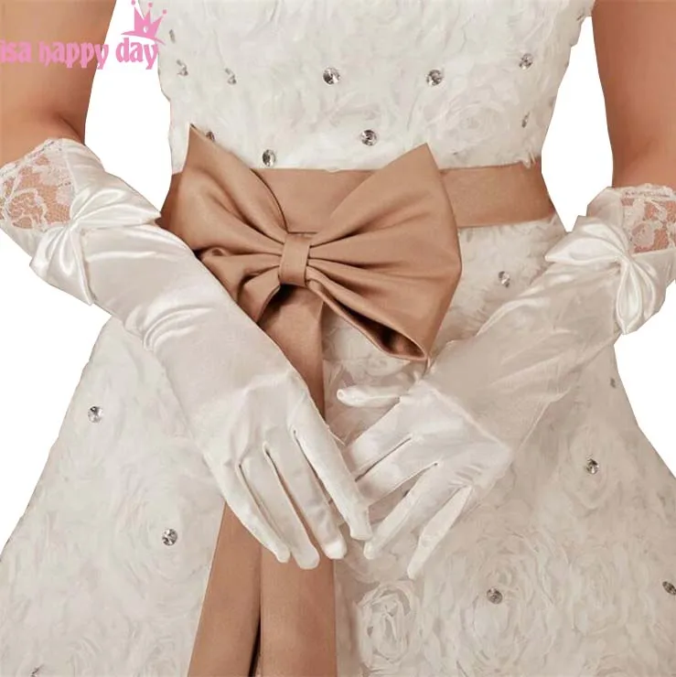 

White Red Black Lace Bow barato Bridal Gloves Opera Length Matched Wedding Dress bruid cheap noiva Gloves Wedding Accessories