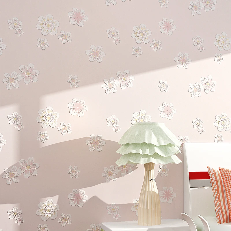 

Girl Room Pink Wallpaper Flower Nonwoven Wallpaper Children's Bedroom Background Wall Paper Wallpaper Nature Papel De Parede