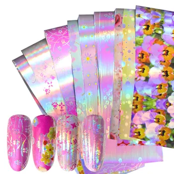 

16 pieces holographic nail leaf set Mix flower Design transfer leaf nail polish stickers Nail Art decoration slider decals