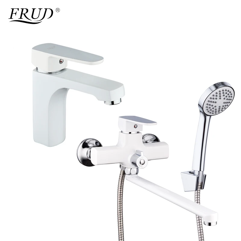Prezzo FRUD Classico 1 set Bianco Spary Pittura Bagno Vasca Da Bagno Doccia Rubinetto Con Vasca Rubinetto Miscelatore Doccia Testa torneira R10301 2 + r22301