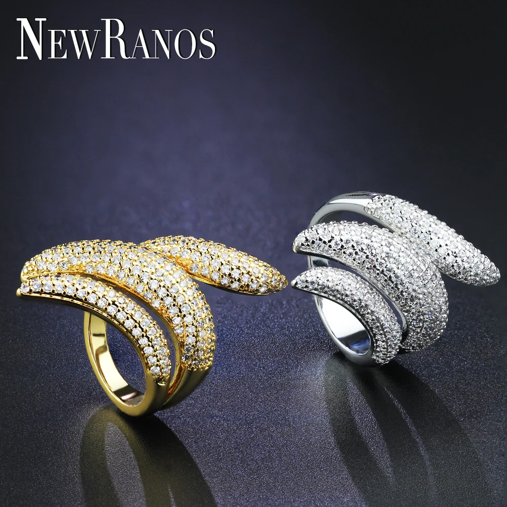 

Newranos Cz Pave Setting Open Adjustable Big Ring free size rings For Women Fashion Wedding jewelry for women RGY004402