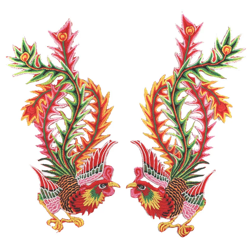 

Phoenix Tail Embroidery Cloth Applique Clothing Adhesive Decoration Lace Cock Cheongsam Sheets Iron Patch Accessories