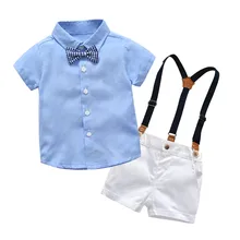 Комплект для маленьких мальчиков, Повседневная однотонная одежда для малышей одежда с короткими рукавами+ штаны на подтяжках комплект одежды из 2 предметов для новорожденных