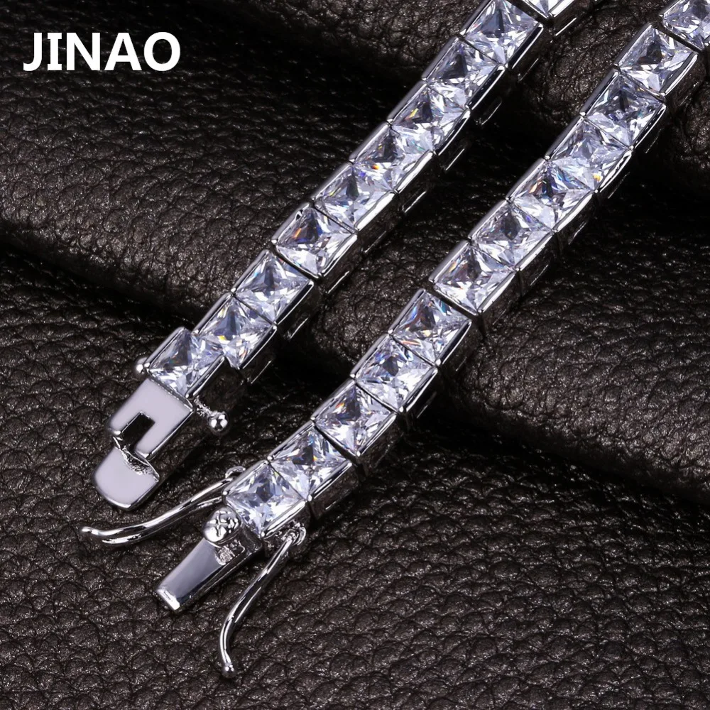 JINAO-pulsera de estilo Hip Hop para hombre, brazalete de 1 Fila de 6mm, chapado en oro, Micro pavé AAA, circonita cúbica, Iced Out, Bling Box, cadena, regalo