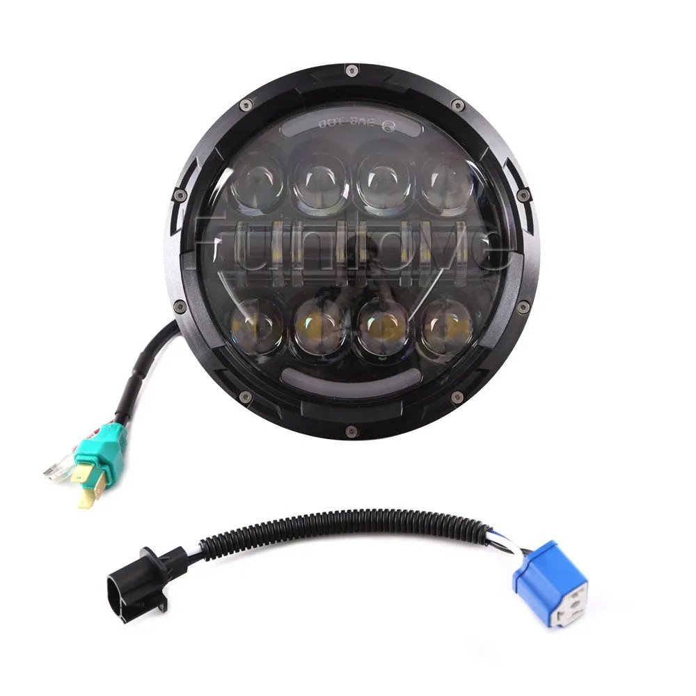 Newest 7 80W Round Black LED Projector Headlights with DRL High Low Beam for Jeep Wrangler JK CJ LJ 7inch headlight (6)