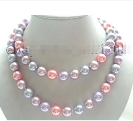 

fast 32" Natural 12mm Round Multicolor Shell Pearl Necklace! NEW