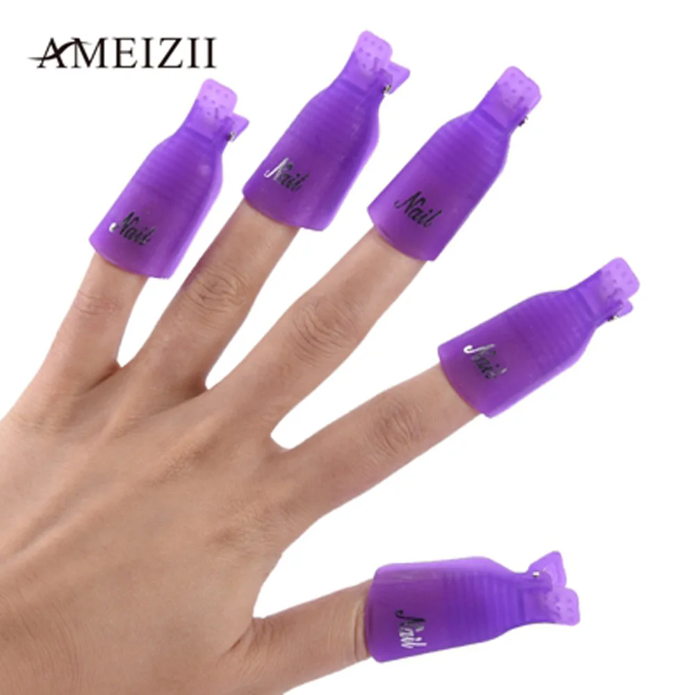 

AMEIZII 5PCS/SET Plastic Soak Off Nail Art Gel Nail Polish Remover Cap Clip UV Gel Polish Wrap Tool for Fingers Varnish Cleaner