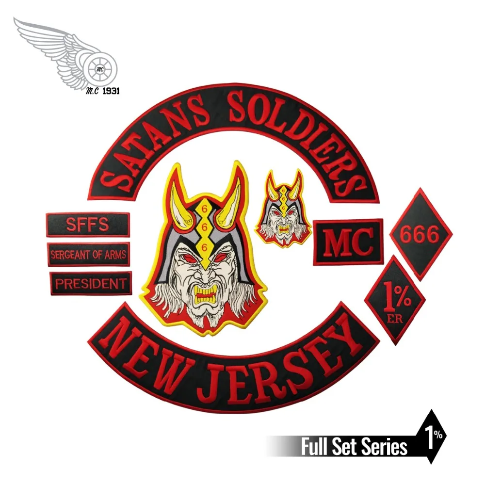 

SATANS SOLDIERS NEW JERSEY motorcycle embroidery iron on custom patch 38cm large garment applique