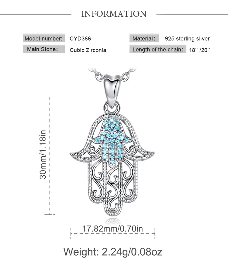 Authentic EUDORA, серебро 925 пробы, подвеска Фатима Хамаса, ожерелье с синим фианитом, очаровательное серебро 925, оригинальные ювелирные изделия D366