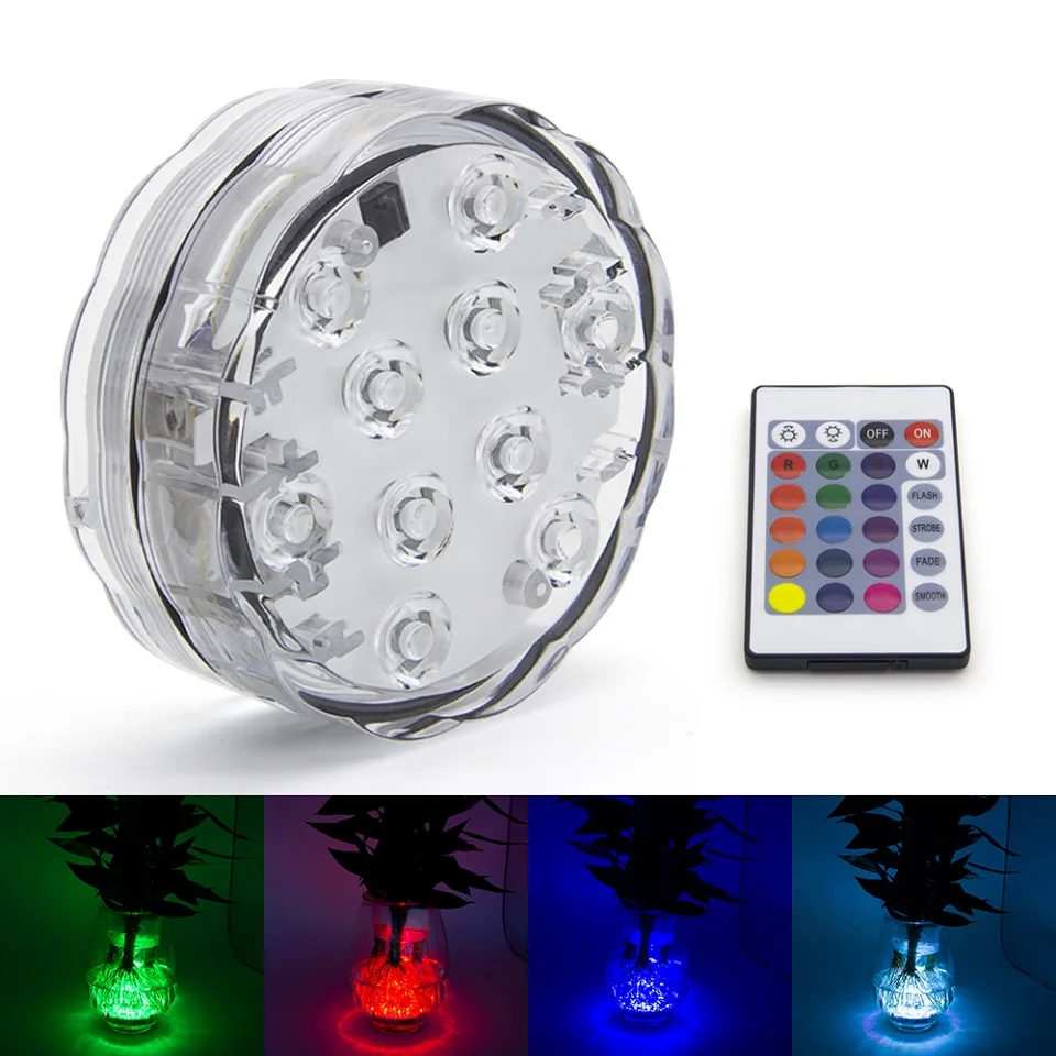 1 Remote 1 Light 10 светодиодный RGB Светодиодный подводный светильник для пруда погружной IP67 водонепроницаемый светильник для бассейна на батарейках для свадебной вечеринки - Испускаемый цвет: 1 Remote 1 Light