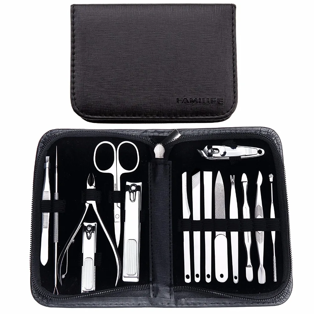 FAMILIFE 15PCS Manicure Set tool Stainless Steel Nails Clipper for All
