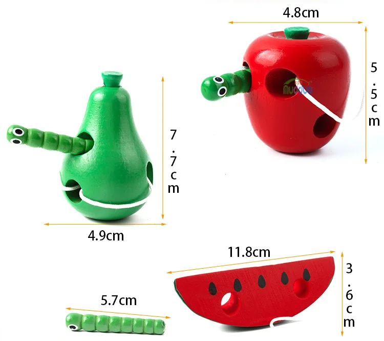 Деревянные гусеницы едят Яблоко Груша игрушечные арбузы Развивающие Игрушки для раннего обучения Монтессори обучения детей Математические Игрушки