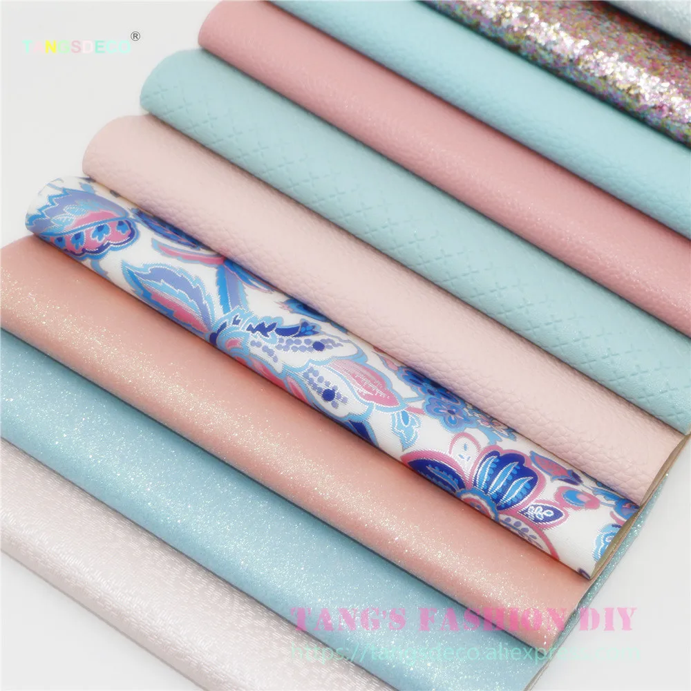 Цена 12 шт 20x22 см Высокое качество конфеты розовый и синий цвет микс pu кожаный набор синтетическая кожа набор DIY ткань искусственная кожа