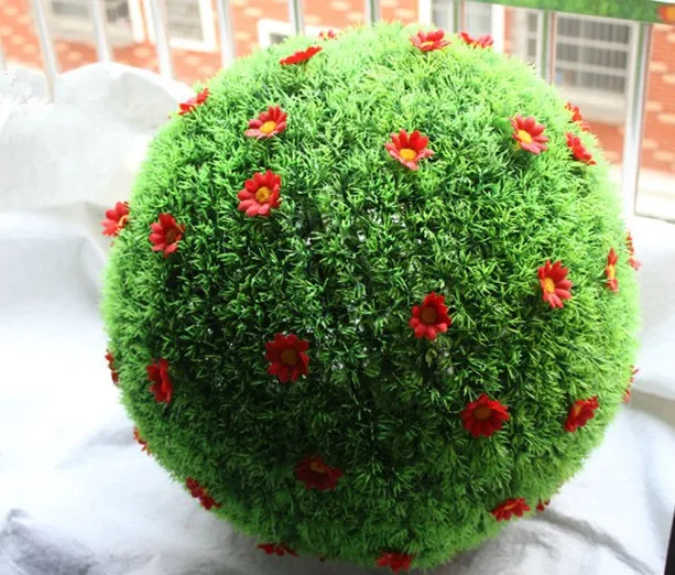 Цена! Смешанные размеры искусственный шарообразный Топиарий с цветами открытый подвесные корзины травяные шары газоны украшения сада - Цвет: 17cm