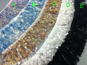 

5 yard 4.5cm 1.77" wide black/white/blue/purple/khaki tassels fringe lace trim ribbon P557ML1