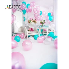 Laeacco Baby Birthday Party Balloons Mirror Celebration Interior Scene Photographic Background Photography Studio Photo Backdrop