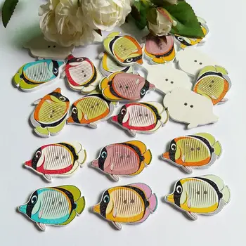 

50PCS fish buttons 2 Hole Sewing Wooden Button for DIY Clothes Accessories Scrapbooking Sewing Supplies