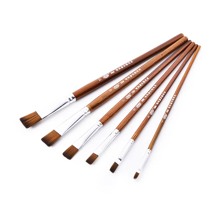 Goedkoop Speciale prijs te koop hout korte hengel nylon haar olieverf platte kop acryl water poeder Penseel art supplies Kinderen borstel