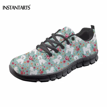 

INSTANTARTS Cute Puppy Bichon Frise/Boxer Flower Pattern Flats Shoes Woman's Fashion Brand Lady Sneakers Harajuku Flat Footwear
