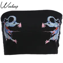 Weekeep Sexy font b Slim b font Waist Tube Tops Women Black Chinese Style Dragon Print