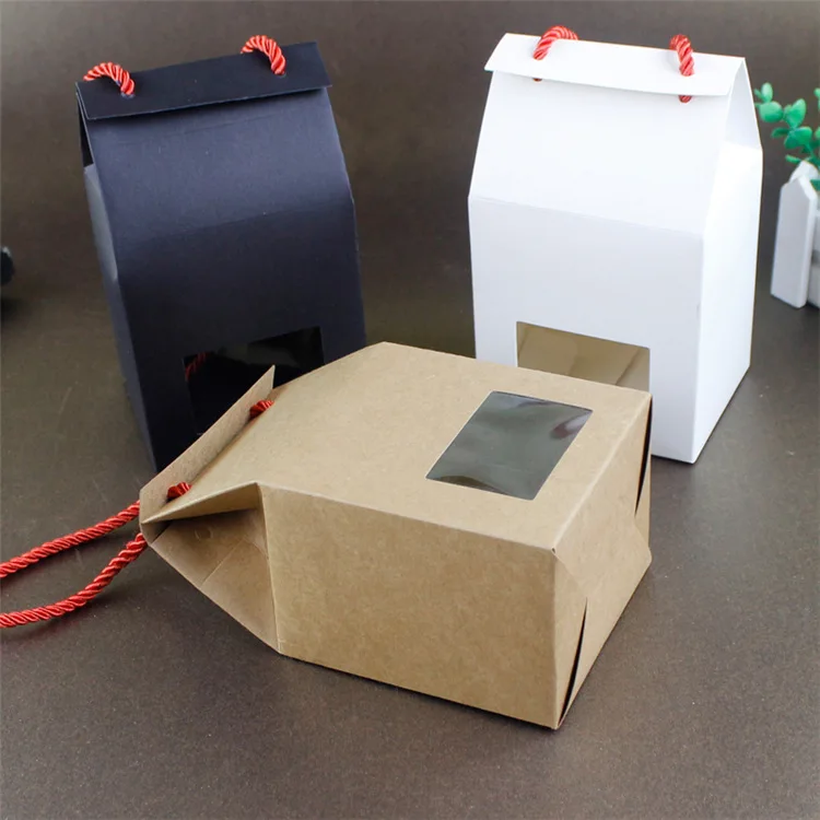 Kraft paper packaging box Wholesale gift Box with handle Cupcake Cookie Package wedding party