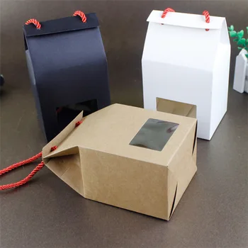 

Kraft paper packaging box Wholesale gift Box with handle Cupcake Cookie Package wedding party favor food packing 50PCS