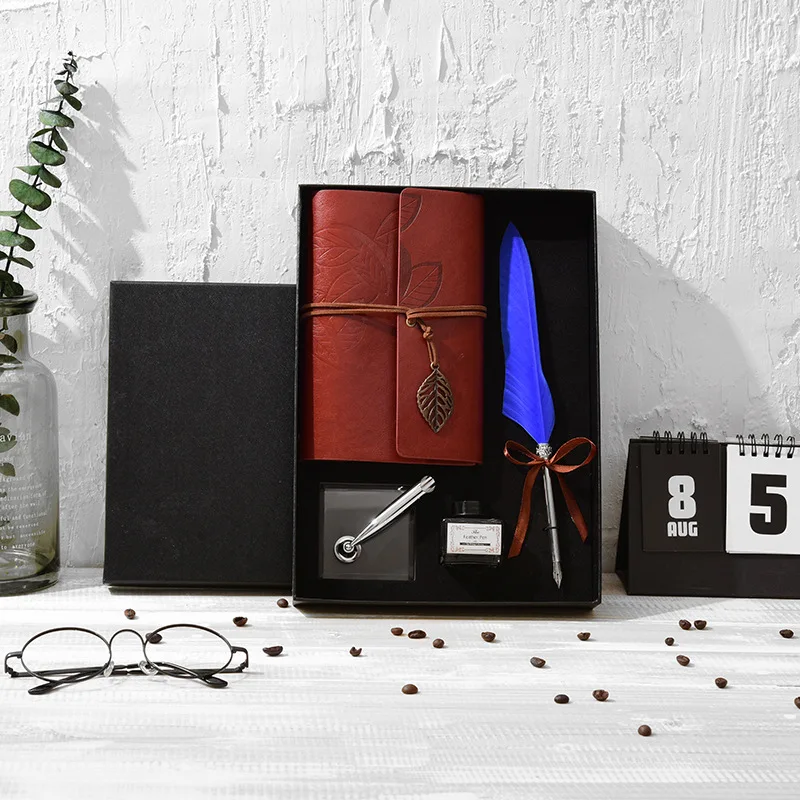 Caixa de Presente Tinta de Escrever Artigos de Papelaria New Retro Pena Caderno Caneta Conjunto Requintado Conjunto Presente 12 Canetas tinteiro