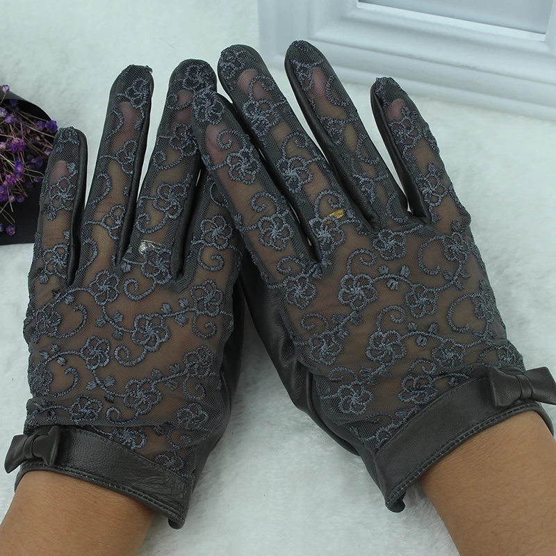 Elegant Women Gloves Genuine Leather Sheepskin Lace Gloves High Quality Fashion Ladies Brand