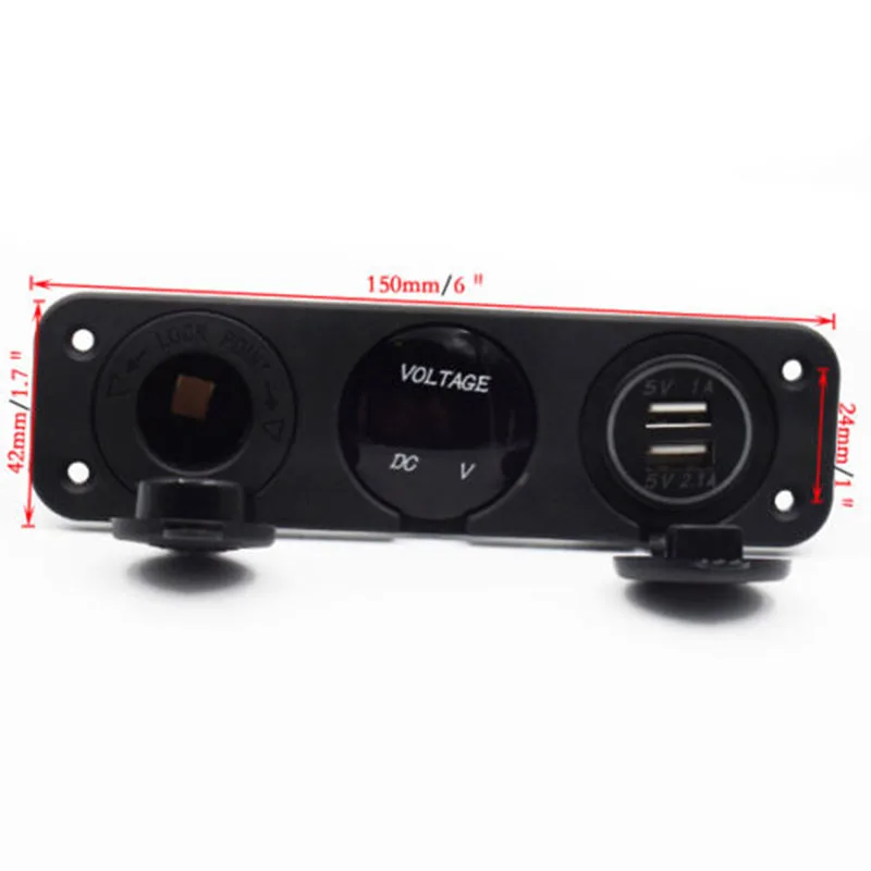 1set Car Boat 3 Hole Panel Dual USB Charger+Blue LED Voltmeter+12V Socket Waterproof