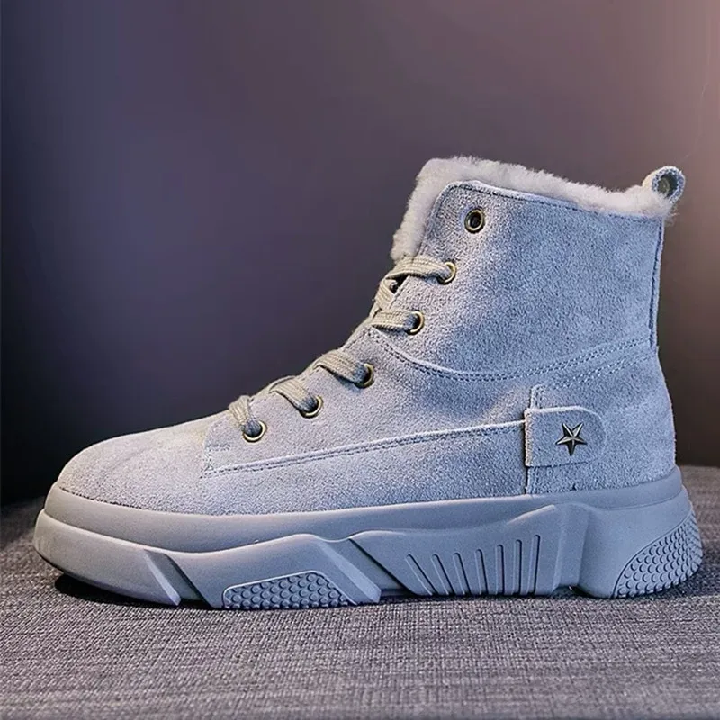 

Suihyung Women Ankle Boots Autumn Winter Warm Plush Snow Boots Cross-tied Flat Platform Booties Anti-slip Outside Shoes Botas
